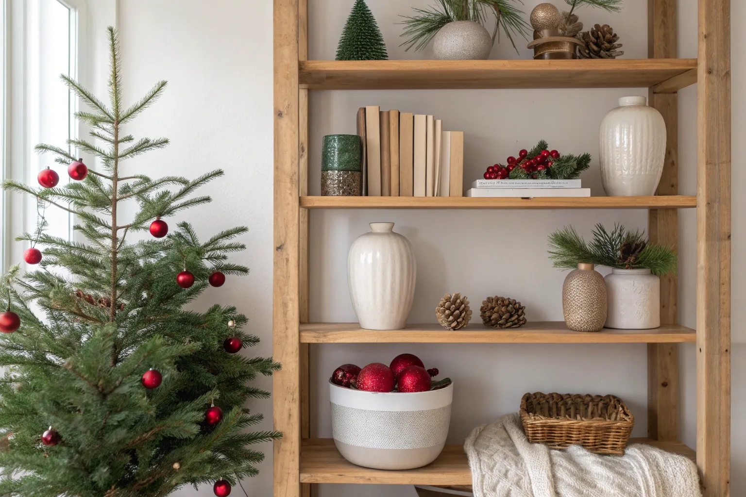 13+ Charming Bookshelf Christmas Decor Ideas