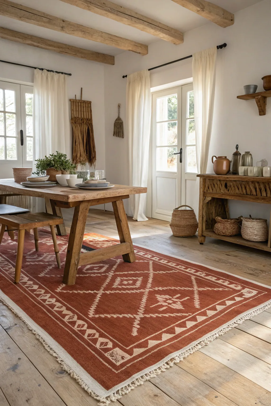 14+ Charming Farmhouse Dining Room Rug Ideas